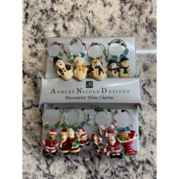 Ashley Nicole Designs Christmas Wine Charms Set Of 8 With Holiday Theme - Picture 4 of 4